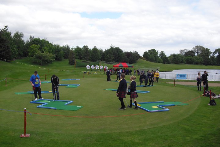Students enjoying Crazy Golf Mini Golf course fun for the students