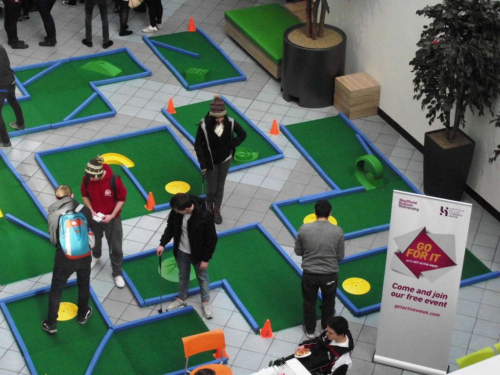 Aerial view of Portable Crazy Golf at Sheffield Hallam | Putterfingers.co.uk