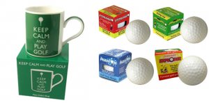 Novelty joke balls and Keep Calm mugs make great golf gifts